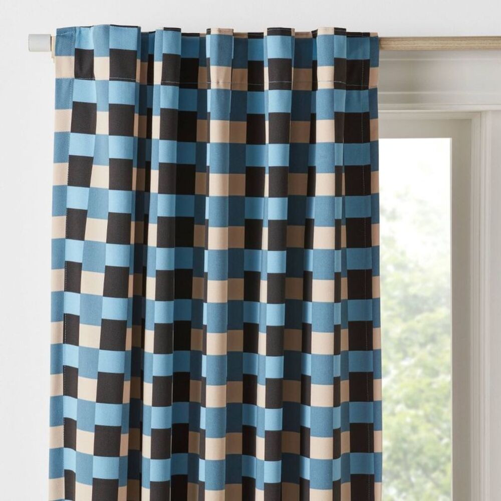 Pillowfort - 42"W x 84"L Checkered Blackout Window Curtain Pane Blue